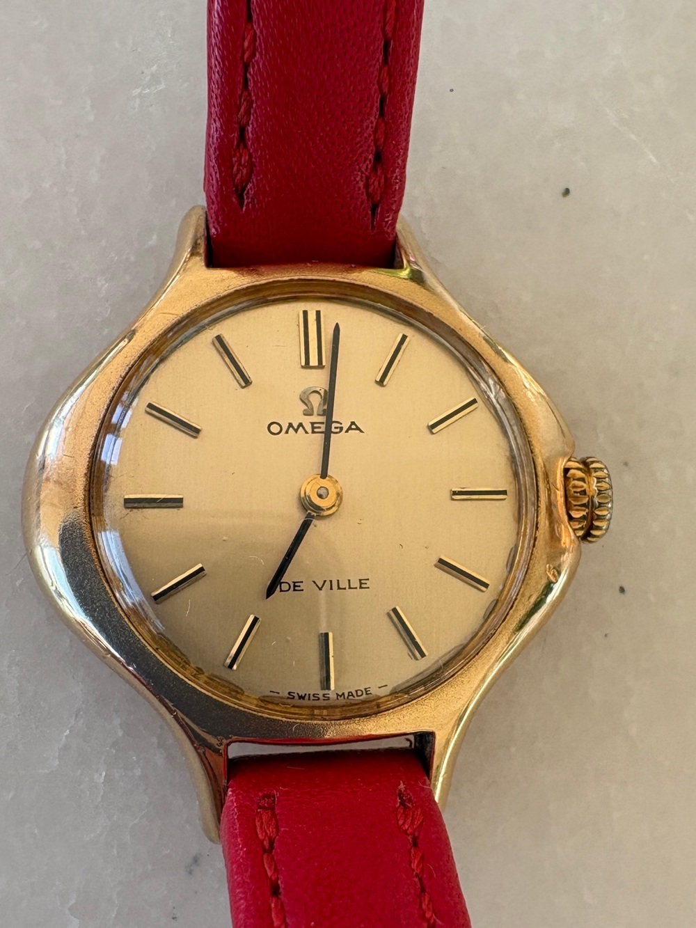 Omega Gold-Tone De Ville Watch with Red Strap